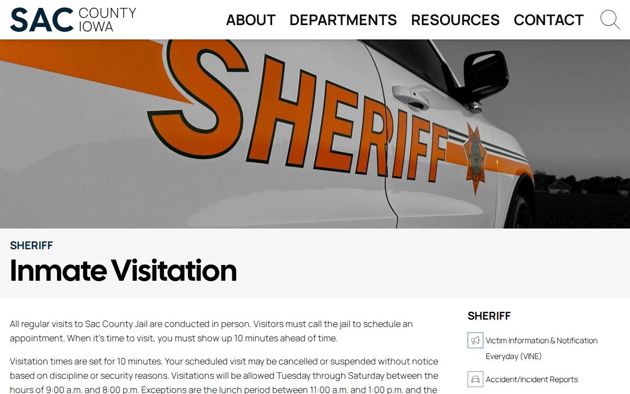 Sac County Jail visitation and inmate custody information
