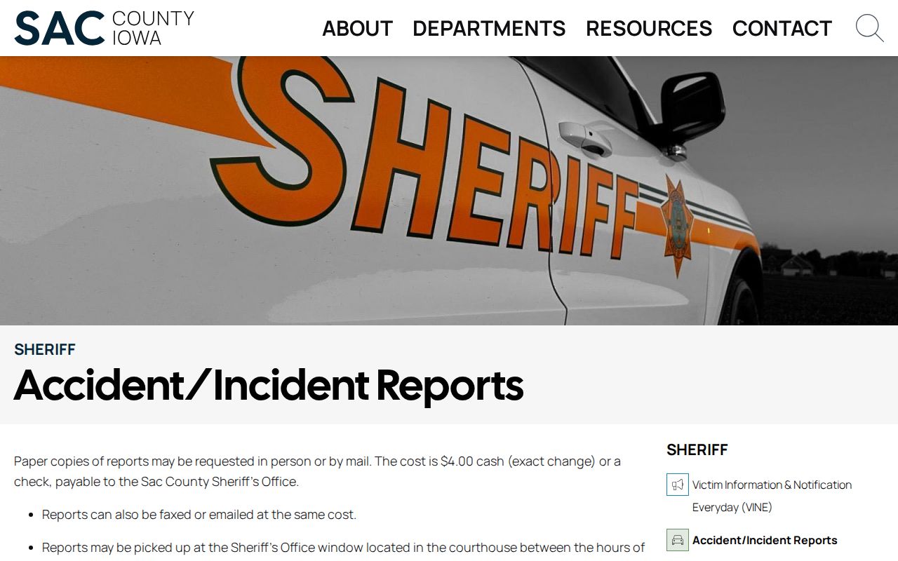Sac County Sheriff arrest and incident record request instructions